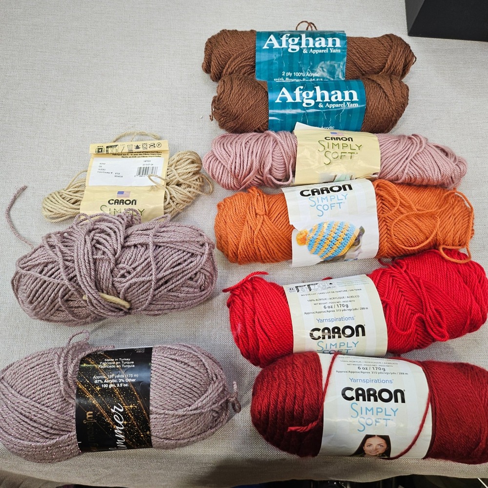 Caron Mary Maxim Herrschners Yarn Lot Mixed Colors Acrylic Knitting Crochet 9pc